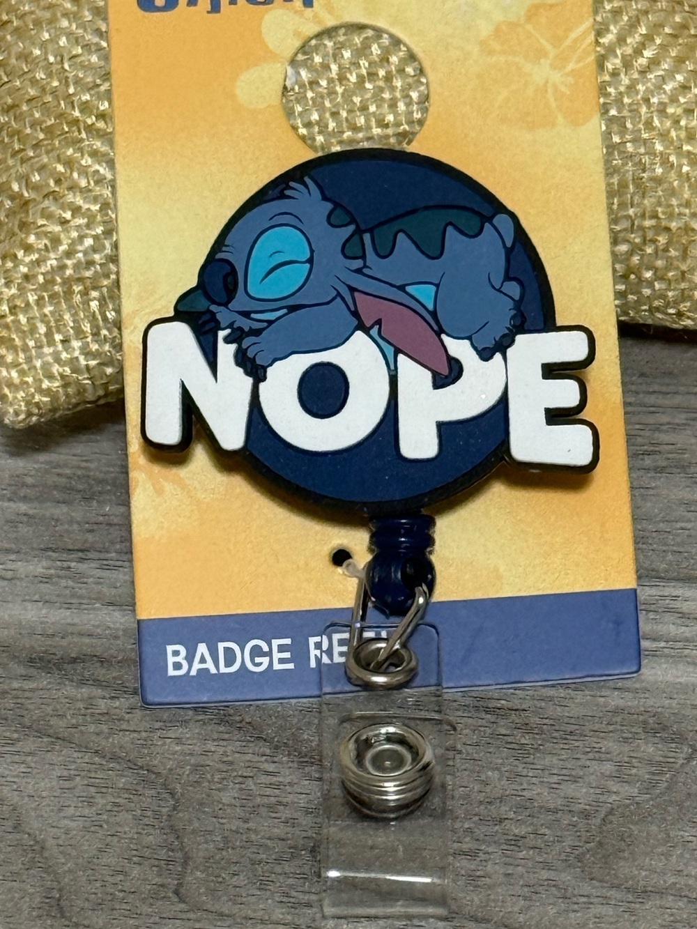 Disney Blue Stitch "NOPE" Badge Reel NEW